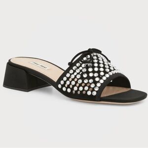 Miu Miu Ciabatte Strass Perforated Block-Heel Slide Sandals